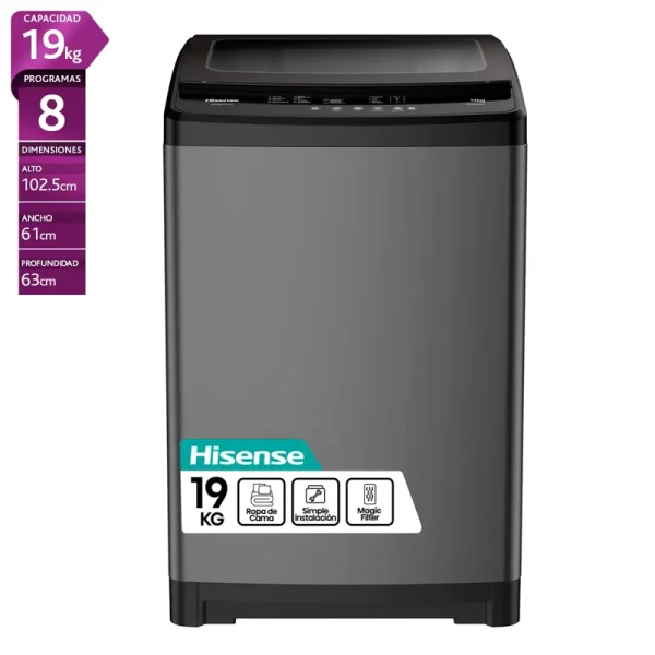 LAVADORA CARGA SUPERIOR HISENSE WT3W1923UT 19KG GRAFITO