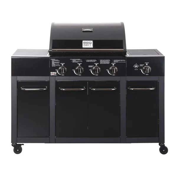 Parrilla a gas buffalo black 4 quemadores + quemador lateral + funda
